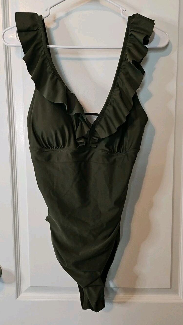 CUPSHE Women's One Piece Green Swimsuit Lace Up Back Tummy Control Size XL